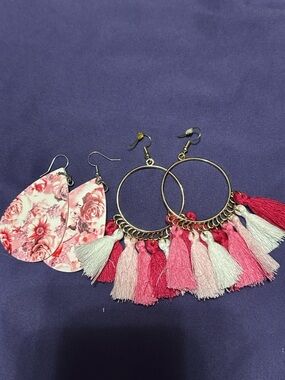 Stylish Pink Tassel Hoop Earrings - Women Jewelry